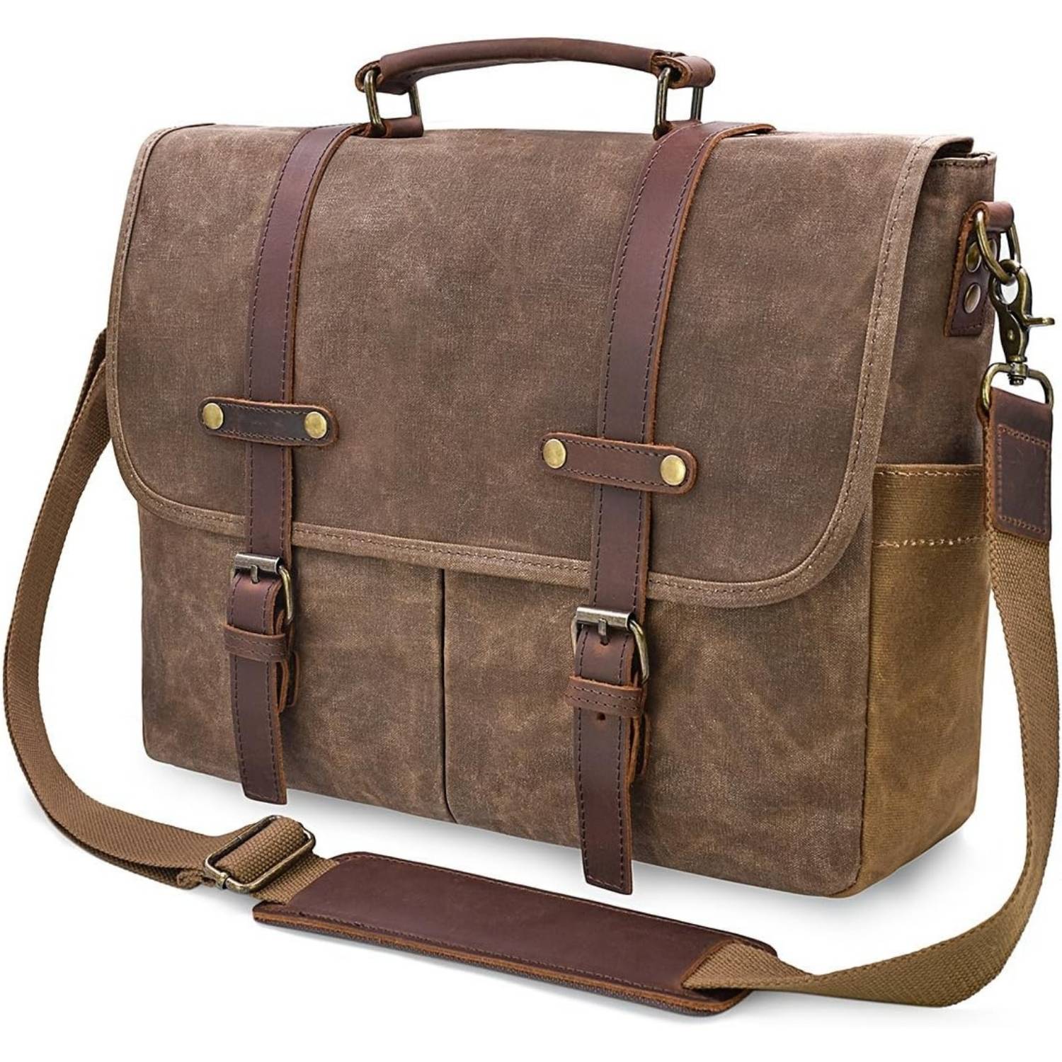 Mens leather messenger bag with nine pockets